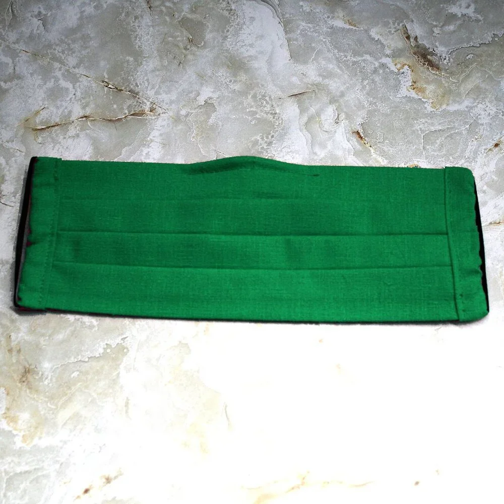 HAND CRAFTED Face Mask Green Cotton Adult Cloth Fabric Solid - Pocket Style